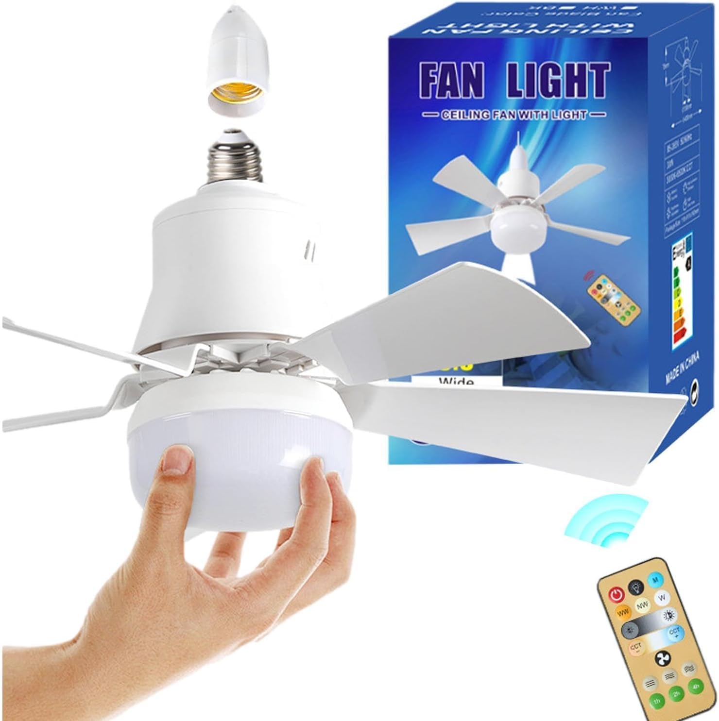 ANZNGAQ Smart Remote Control Ceiling Fan Light with 3 Colour Dimmable LED, Easy Install E27 Plug in Fan for Bedroom, Kitchen, Living Room, 40cm, White