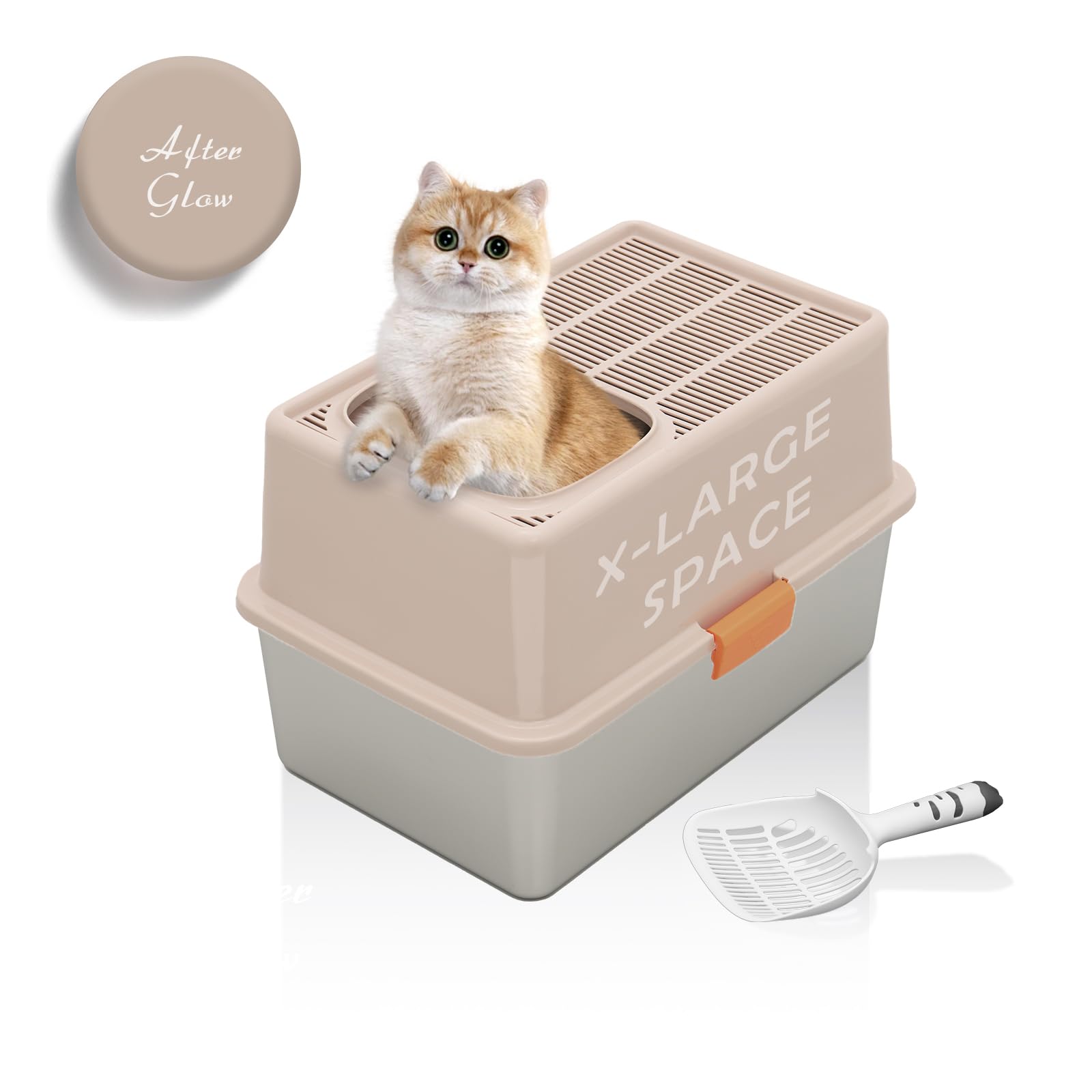 MEEXPAWS Stainless Steel Cat Litter Box Top Entry XL Large with Lid, 8'' High Side Metal Cat Litter Box for Big Cats, Top Cover with Slot, Non-Stick, Easy Clean, Include Litter Scoop