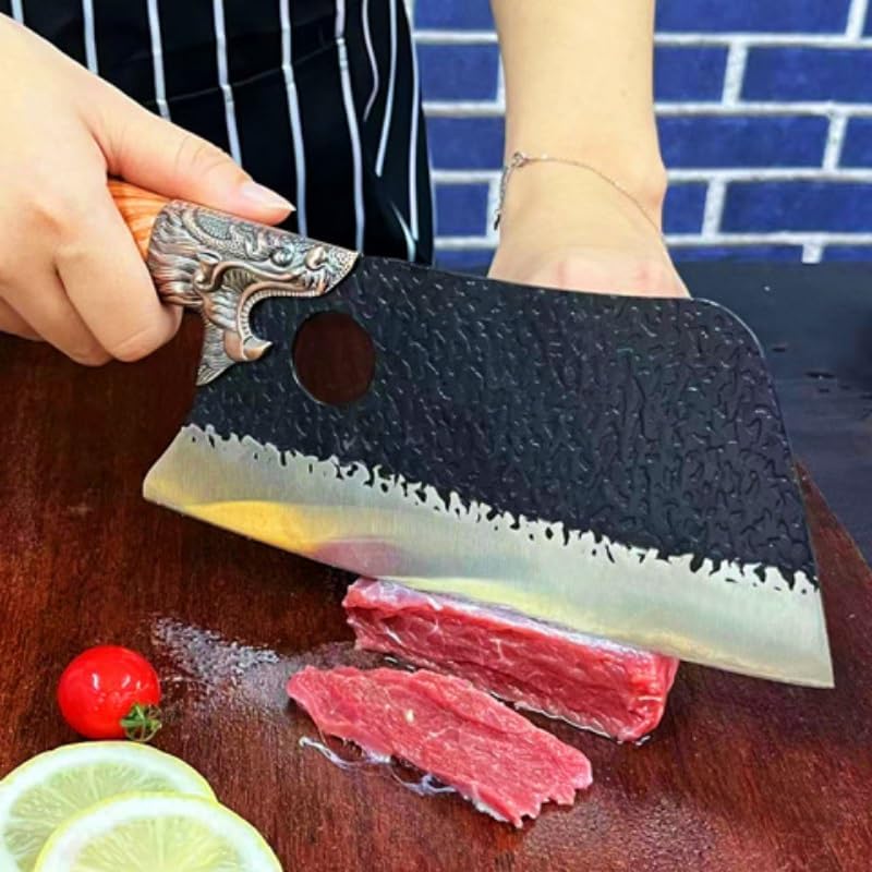 Meat Cleaver,Cleaver Knife Kitchen Knife High Carbon Steel Household Slicing Knife Chef Knife Professional Meat Cleaver Sharp Butcher Knife Chopping Knife, LAMAJIGA5844