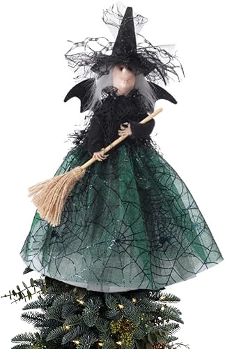 Decoración para decoración de árbol de bruja, bruja negra con vestido de telaraña y alas de murciélago, adorno de Halloween, 11 pulgadas