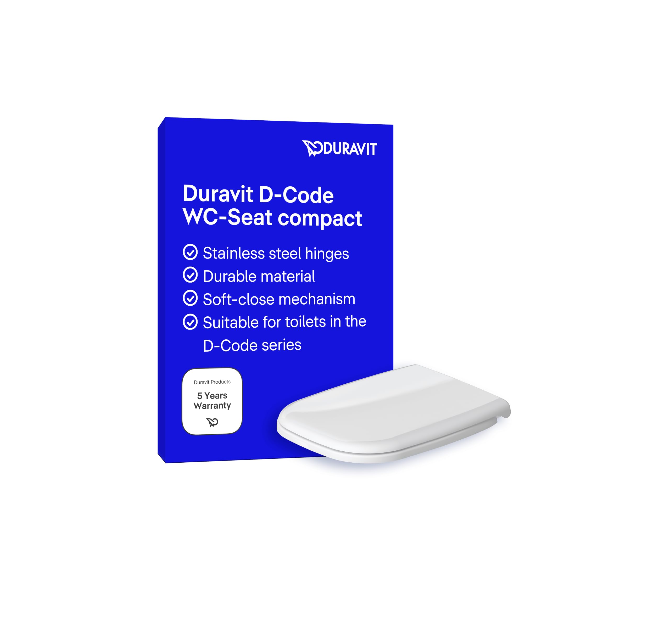 Toilet Seat D-Code Compact, Soft Close Toilet Seat, Urea Thermoset Toilet Lid, Toilet Cover With Stainless Steel Hinges, White 4021534966293