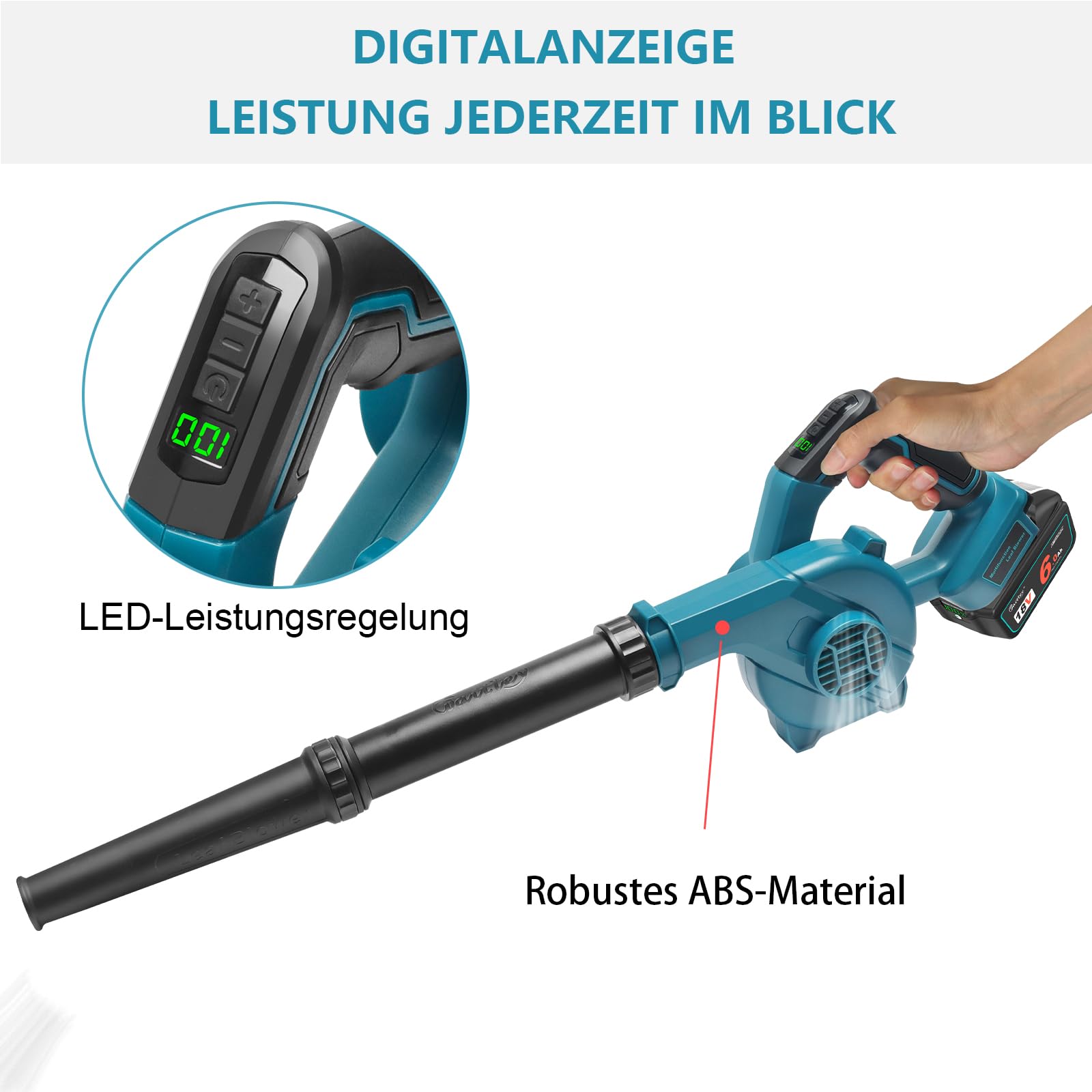 Waitley Akku Laubbläser für Makita 18V Akku, Kabelloser Laubbläser mit 189 km/h Luftgeschwindigkeit, Variable Drehzahl, Leicht & Kompakt, ohne Akku und Ladegerät