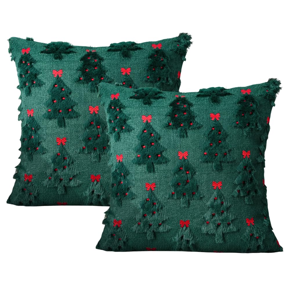 BDKMMS Christmas Pillow Covers, 2PCS 17.7×17.7Inch 3D Embroidery Throw Pillows Covers Washable Winter Pillow Cover for Sofa Living Room
