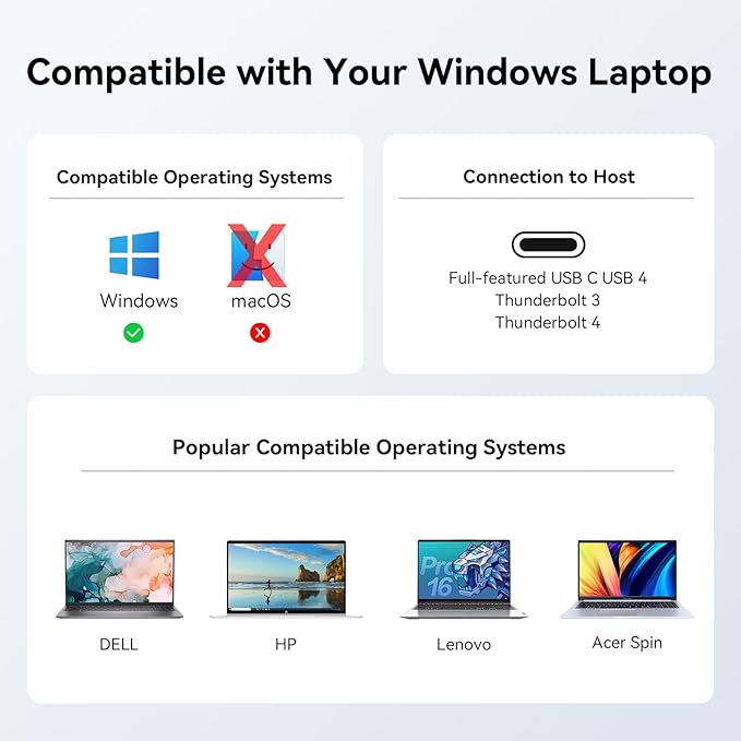 TobenONE Docking Station Dual Monitor 4K 60Hz con Adaptador 100W miniatura 8