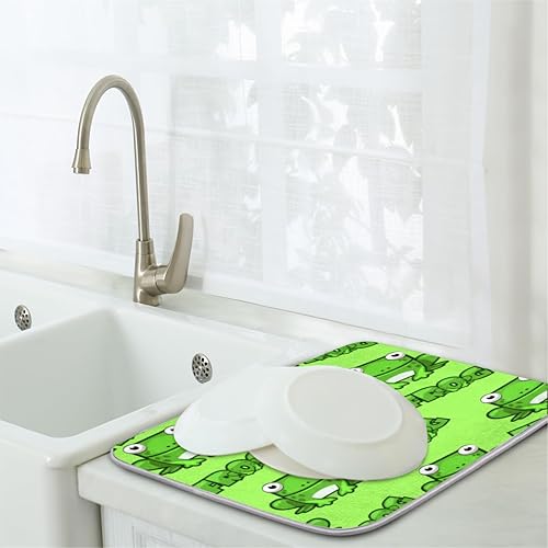 Miniatura 7 de Tapete de secado de platos con patrón de rana de 16 x 18 pulgadas, absorbente y reversible, de microfibra, para cocina, cafetería, bar, encimera