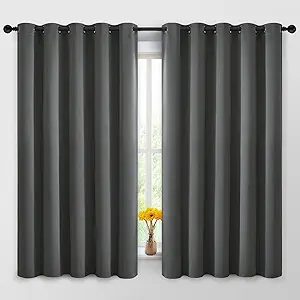 Yakamok Blackout Curtains Room Darkening Thermal Insulated Window Panels,Solid Grommet Top Drapes for Bedroom/Living Room(62Wx63L, Dark Grey, 2 Panels)