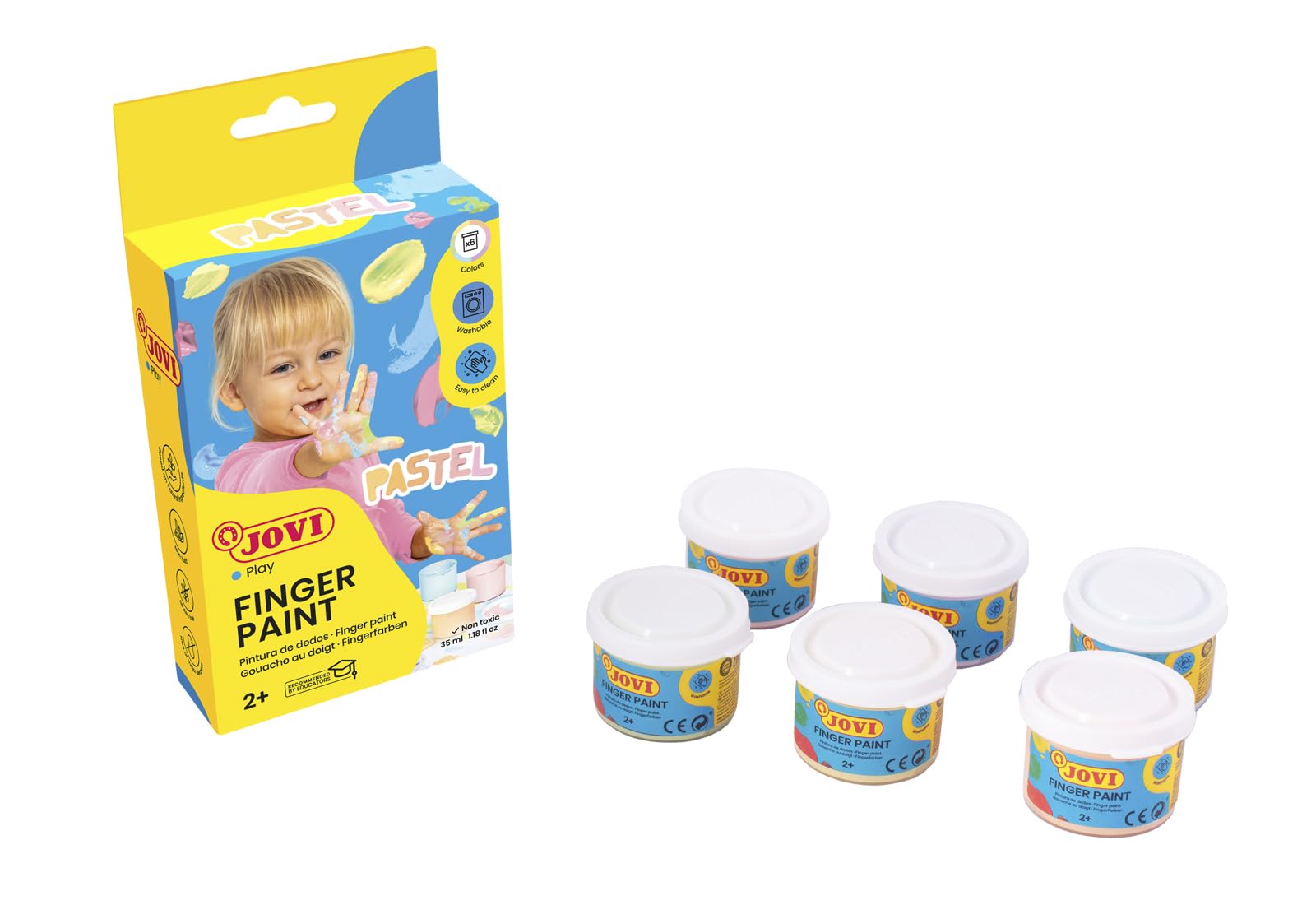 Jovi Finger Paint - Pittura A Dita Giallo 125 Ml - 100% Lavabile, Ingredienti Naturali, Senza Glutine