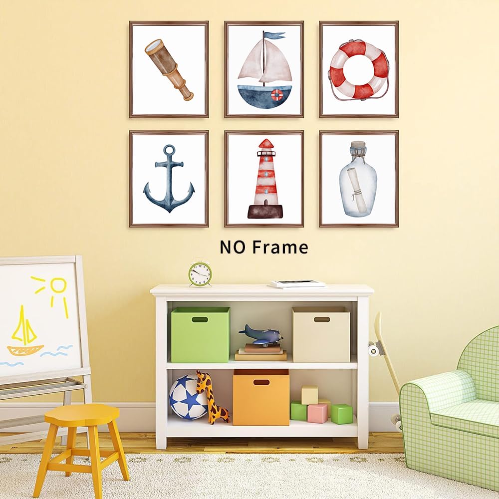 Stampe D'Arte Nautiche Su Tela - 3 Pezzi 60x80cm Set Quadri Con Ancora, Bussola E Faro - Decorazione Murale Nordic - 6