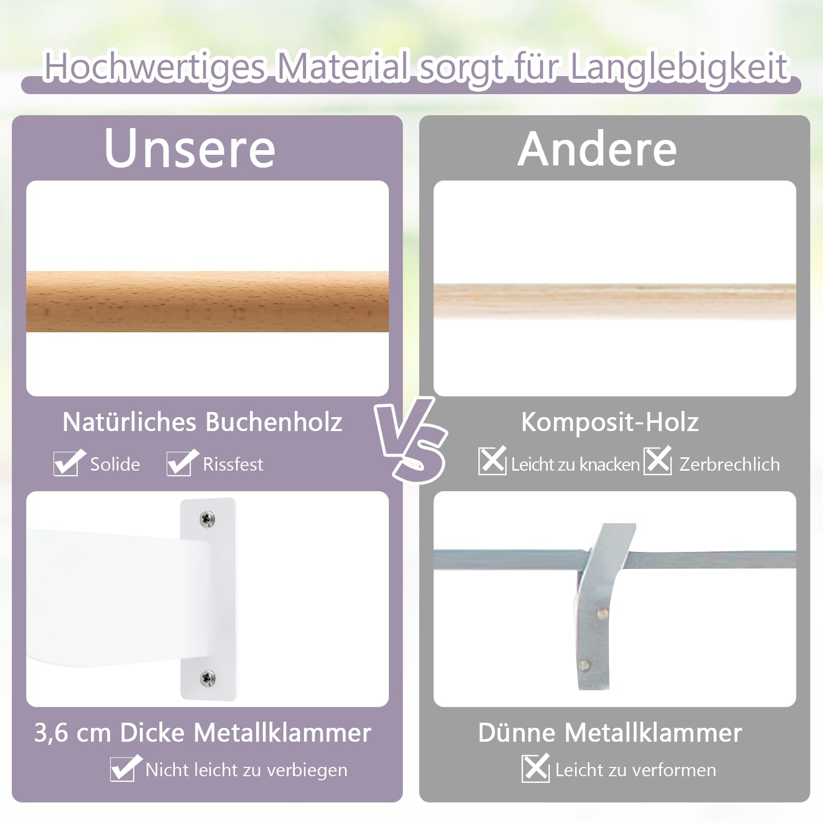COSTWAY 120cm Lange Ballettstange Wandmontage, Tanzstange aus Holz, inkl. Wandabstand