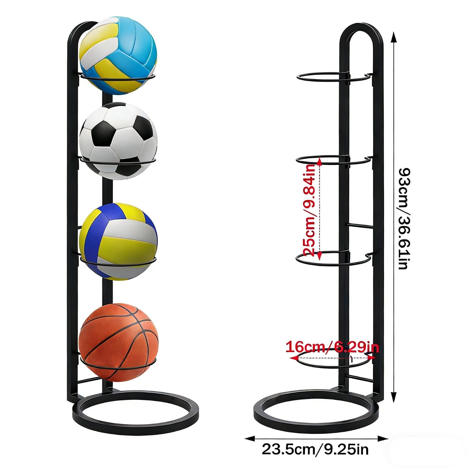 Estante para Balones de Futbol, Soporte 3 Niveles Almacenamiento Vertical para Fútbol Baloncesto Balonmano Voleibol