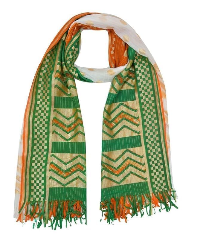 Women's Girls Art Silk Cotton Tricolor Tiranga Dupatta Chunni (2.25 Meter)2