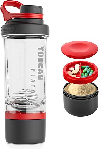 Botella agitadora de proteínas de 21 onzas con almacenamiento para polvo, tazas agitadoras para proteínas, botellas de licuadora, agitador de