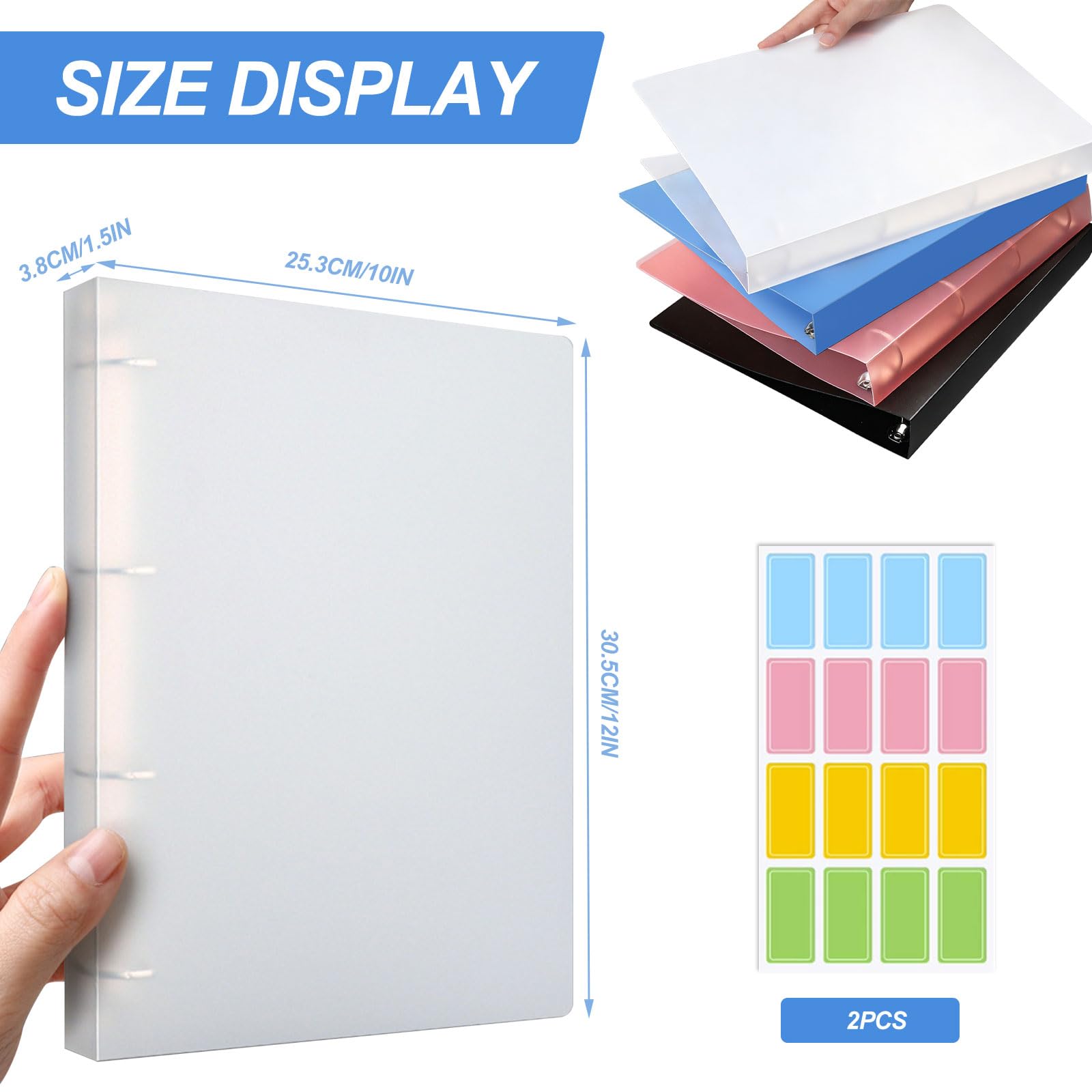 A4 Presentation Ring Binders, 1.5 Inch D Ring Display Folders with 220 Sheet Capacity, Professional Plastic Folders for Documents, Contracts & School Supplies - 4 Pack - 12x10 in - Image 2