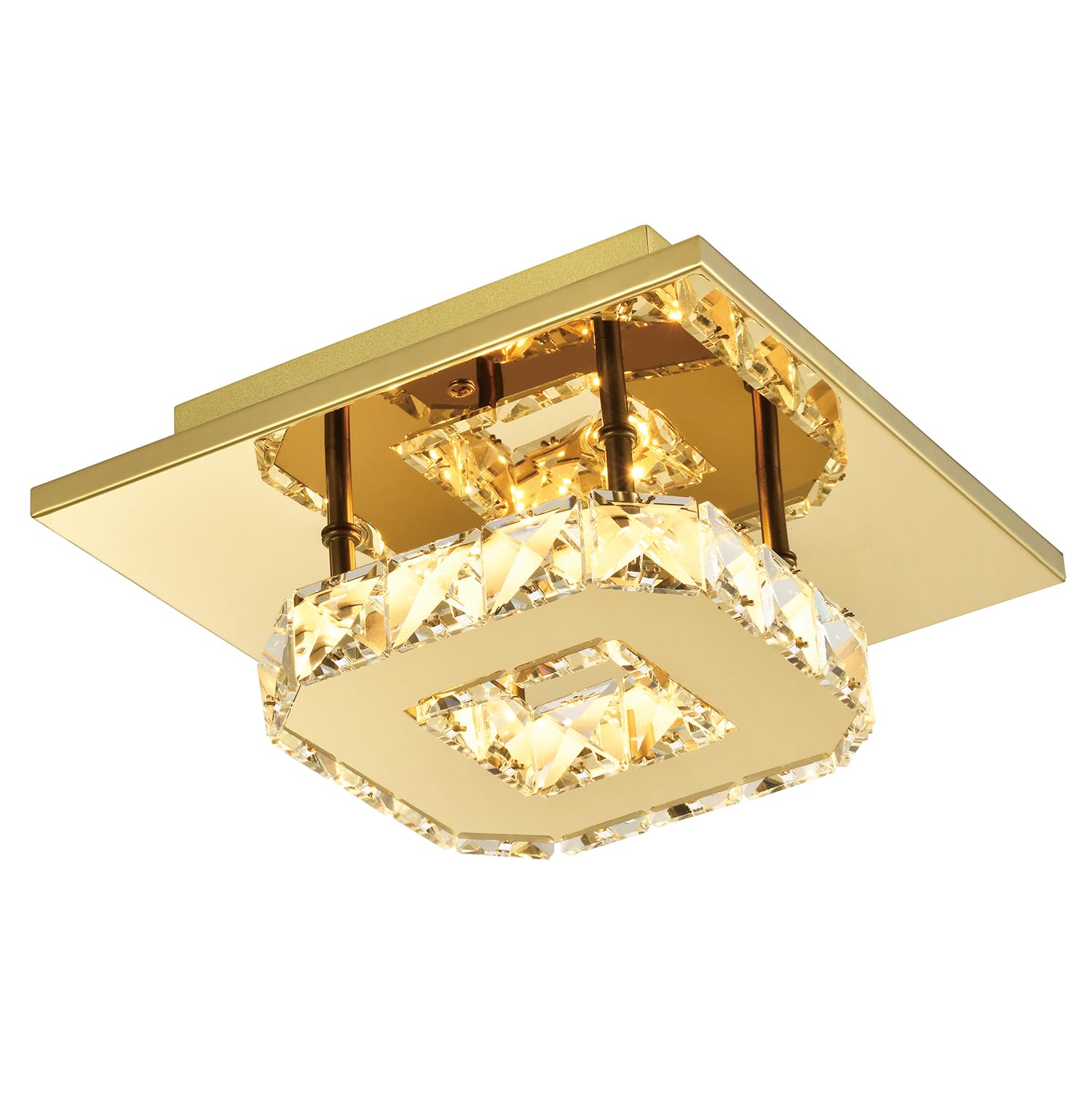 Happy Homewares Gold Modern Led Ceiling Light With Square Metal And Clear Crystal Glass Beads | X 22Cm | 12W 497 Lumens Warm White Led | Ip20 Double Insulated By 9Cm