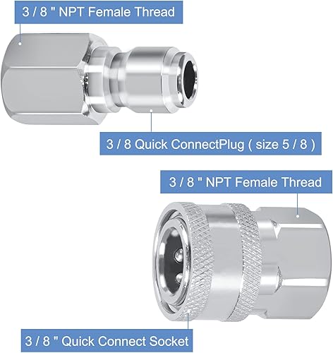 Miniatura 2 de Juego de 2 juegos NPT de acero inoxidable macho y hembra de 3/8 pulgadas, conectores rápidos macho y hembra, accesorios de conexión rápida de 3/8,