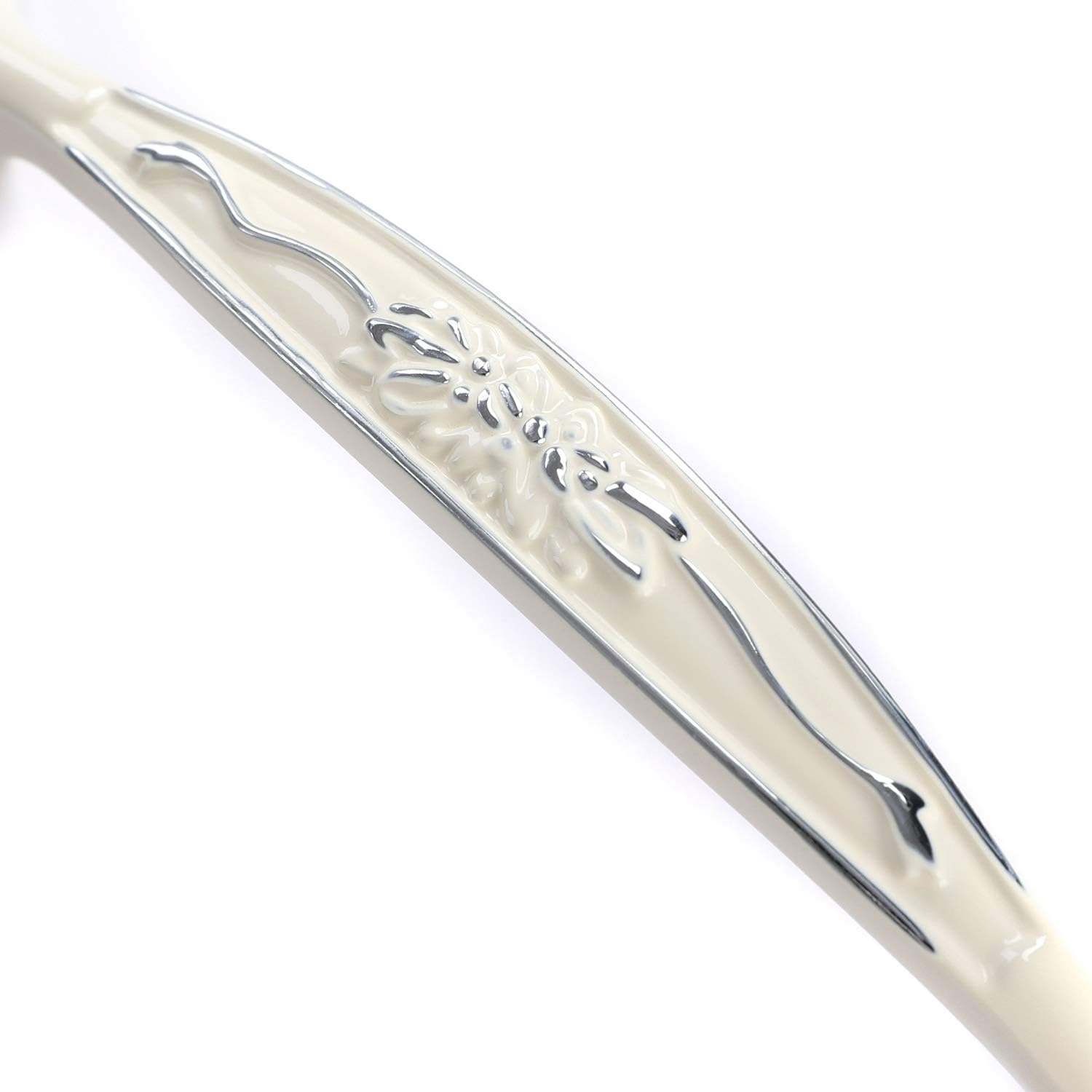 Solid Ivory Cabinet Hardware Handle Pull Lustrous Chrome Silver Flower Dresser Wardrobe Pull - 5.04" (128mm) Hole Centers, 3 Pack, Silver and Ivory