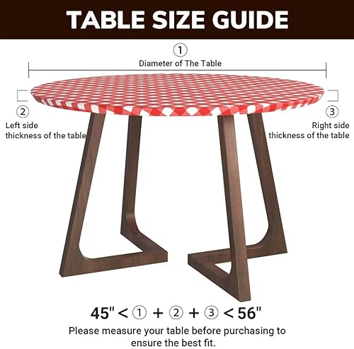 Miniatura 3 de Velway Mantel ajustable de vinilo con borde elástico, funda de mesa redonda impermeable con reverso de franela, mantel rojo a cuadros para