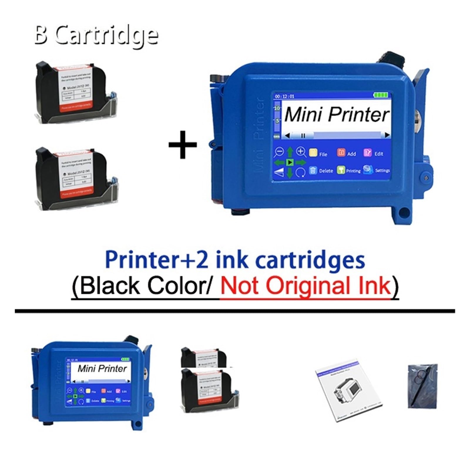 Stampante a getto d'inchiostro portatile, Stampante for etichette a getto d'inchiostro con logo digitale a codice a barre for for stampanti portatili da 12,7 mm(With 2 Cartridges B)