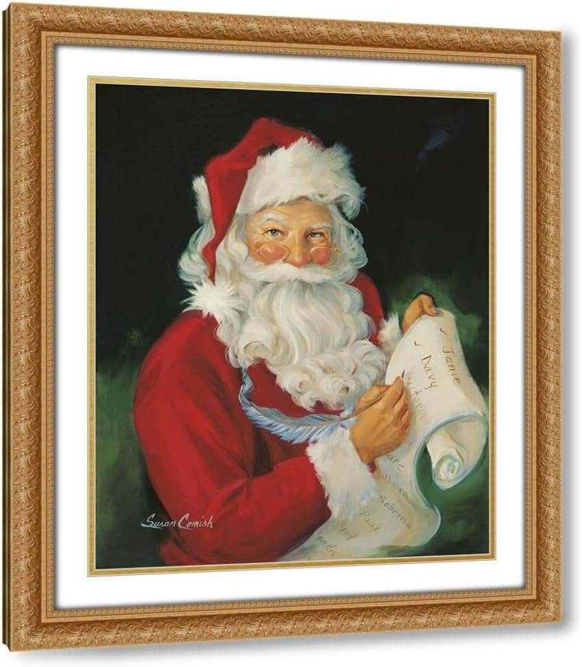 Comish, Susan 20x23 Black Modern Framed and Double Matted Museum Art Print Titled Checking His List