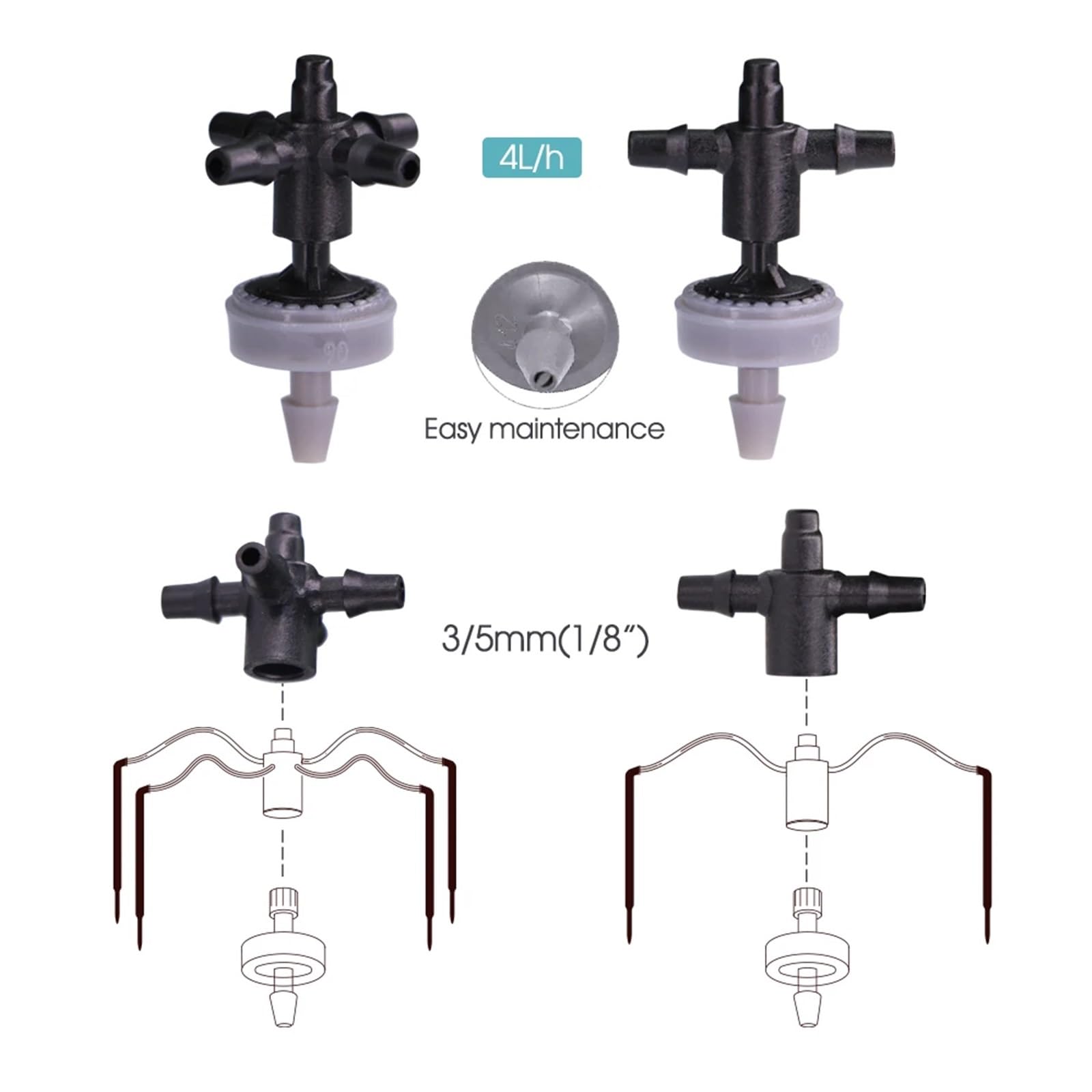 Goteros para Riego Accesorio de riego por Goteo agrícola, gotero de compensación, Distribuidor de Agua de 2, 4 y 8 litros(Style6)