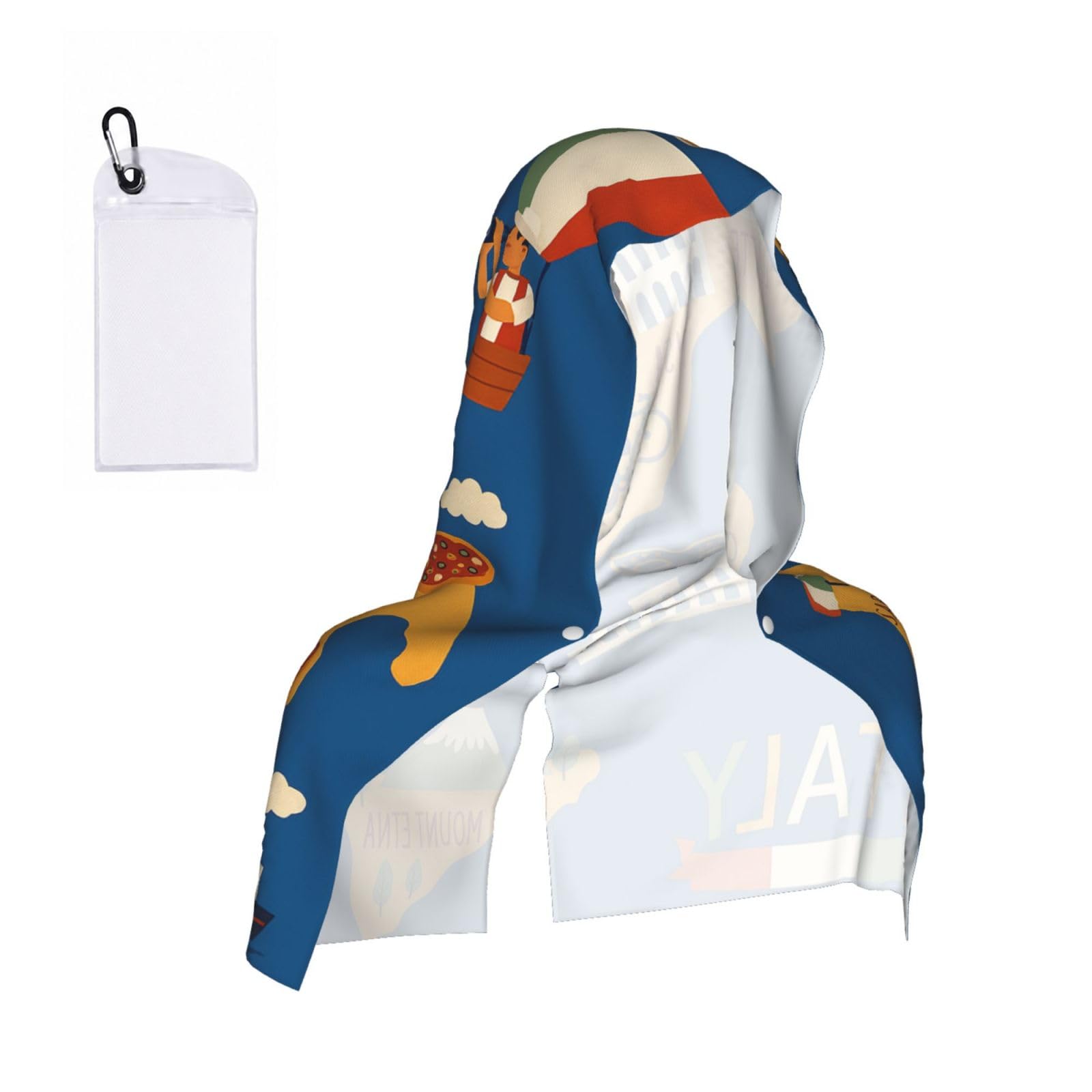 DUWAA Italy Map With Cultural Symbo Print Cooling Hooded Sports Towel, 30×60cm Quick Drying Summer Cool Head Wrap For Neck And Face