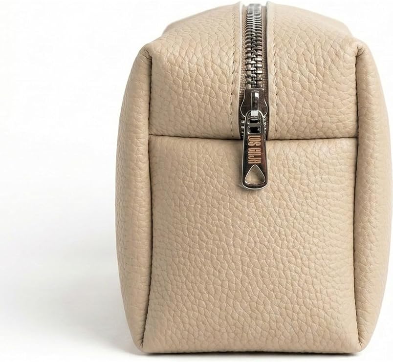 Deri Erkek Bakım Çantası Seyahat Organizeri – Tıraş Çantası, Kişisel Bakım ve Kozmetik Düzenleyici, Fermuarlı Geniş Hacimli Dopp Kit Siyah (Bej)