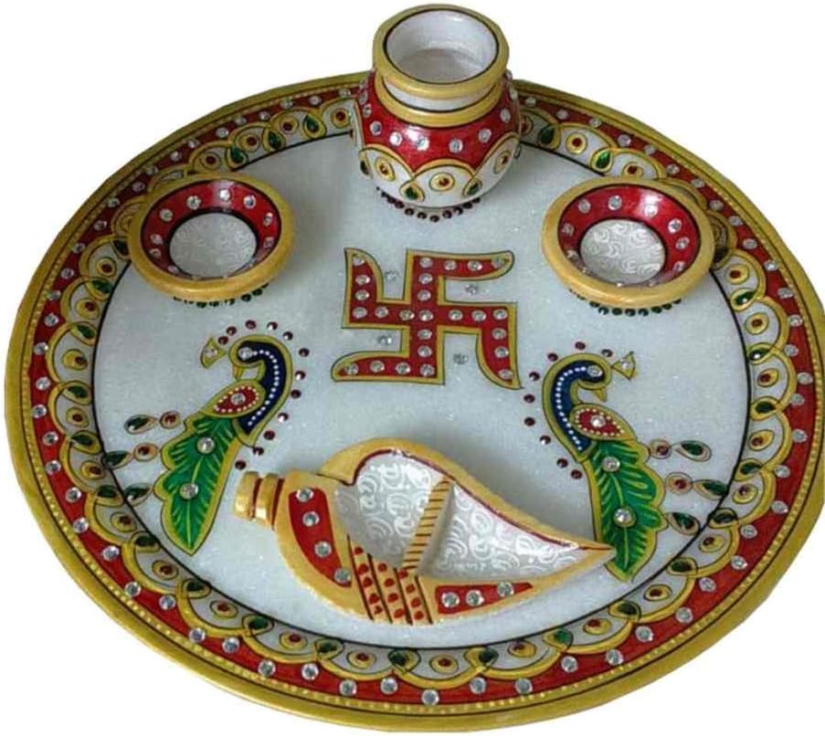 Advance hotline Marble Handmade Printed Pooja thali