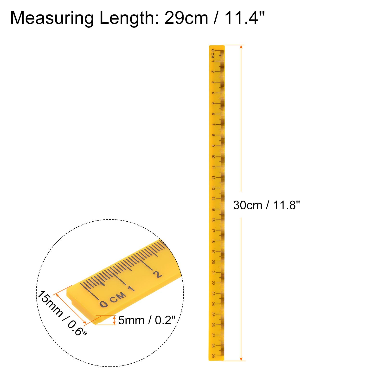 HARFINGTON Regla magnética para pizarra blanca, 29 cm, regla recta para pizarra blanca, herramientas de medición de oficina, color amarillo