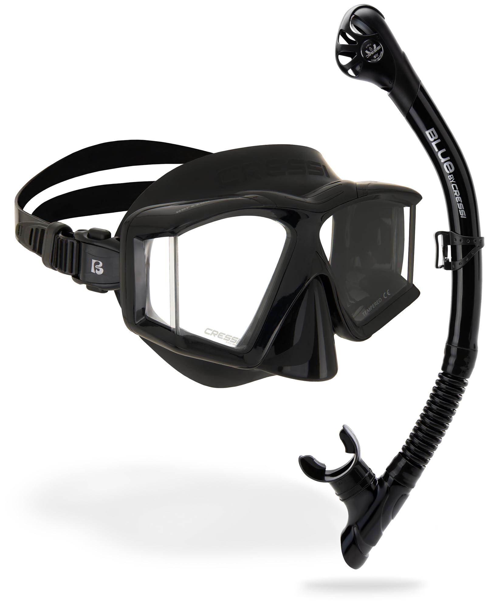 CRESSI Horizon - Singola Maschera Dotata di 4 Vetri Separati o Combo Set Maschera+Snorkel Scilla Top Dry Valve System per Una Visione Panoramica, Immersioni e Snorkeling Unisex
