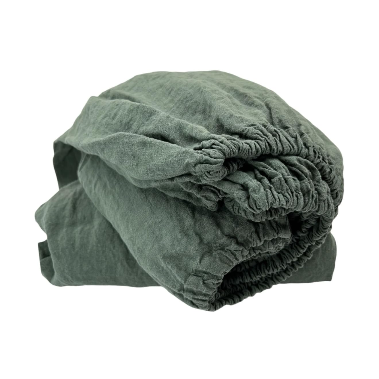JOWOLLINA Prześcieradło z gumką ze 100% lnu Stonewashed (160 x 200 + 25 cm, szmaragdowa zieleń)
