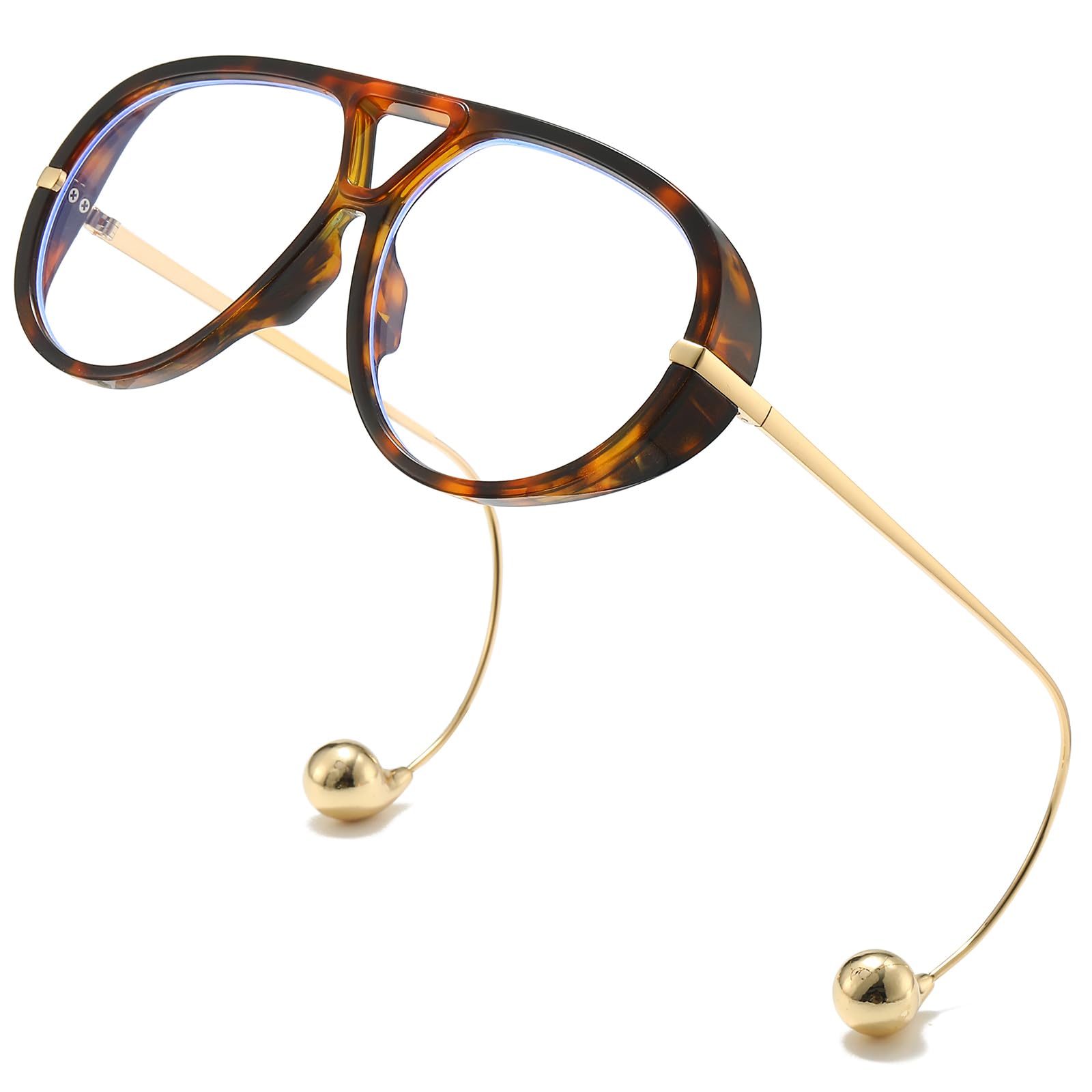 SODQW Oversized Aviator Blue Light Blocking Glasses Women with Earring Trendy Large Big Double Bridge Designer Eyewear