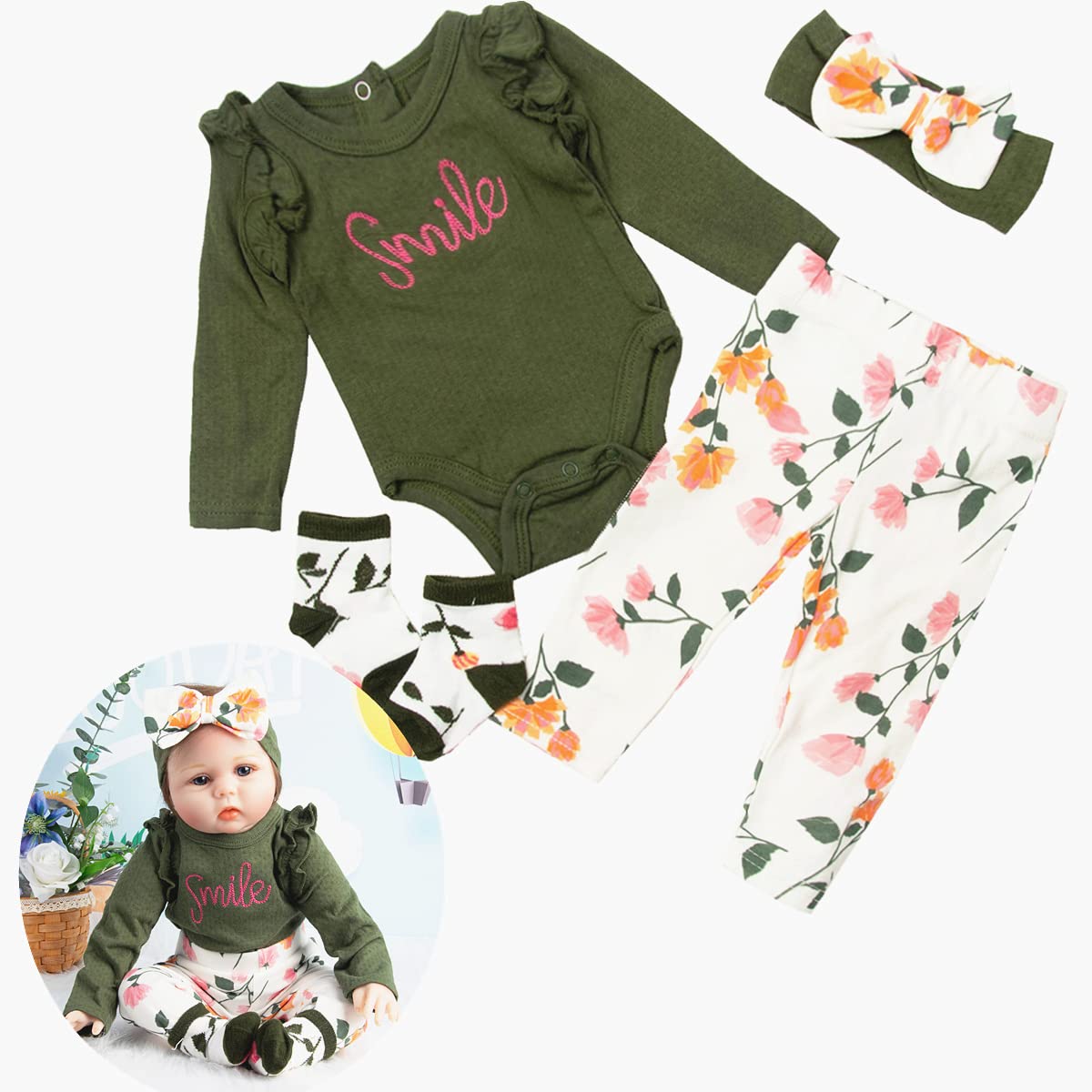 Reborn Dolls Clothes 24 Inches Accessories Outfits 4pcs for 22"- 24" Reborn Baby Girl Dolls Newborn Baby Doll Clothes