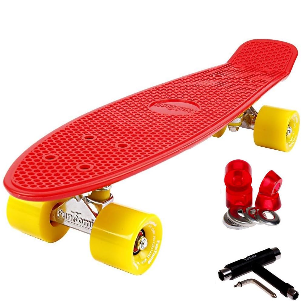 FunTomia Skateboard 57cm Mini-Cruiser Board mit T-Tool, ABEC-9 Kugellager, LED Rollen, Kinder Anfänger