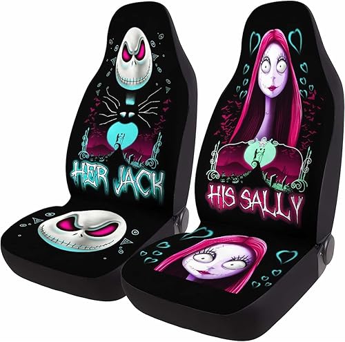 Horror Nightmare Skellington - 2 fundas de asiento delantero para automóvil, camión, SUV, regalos de Navidad, funda de asiento de cubo duradera, 10.
