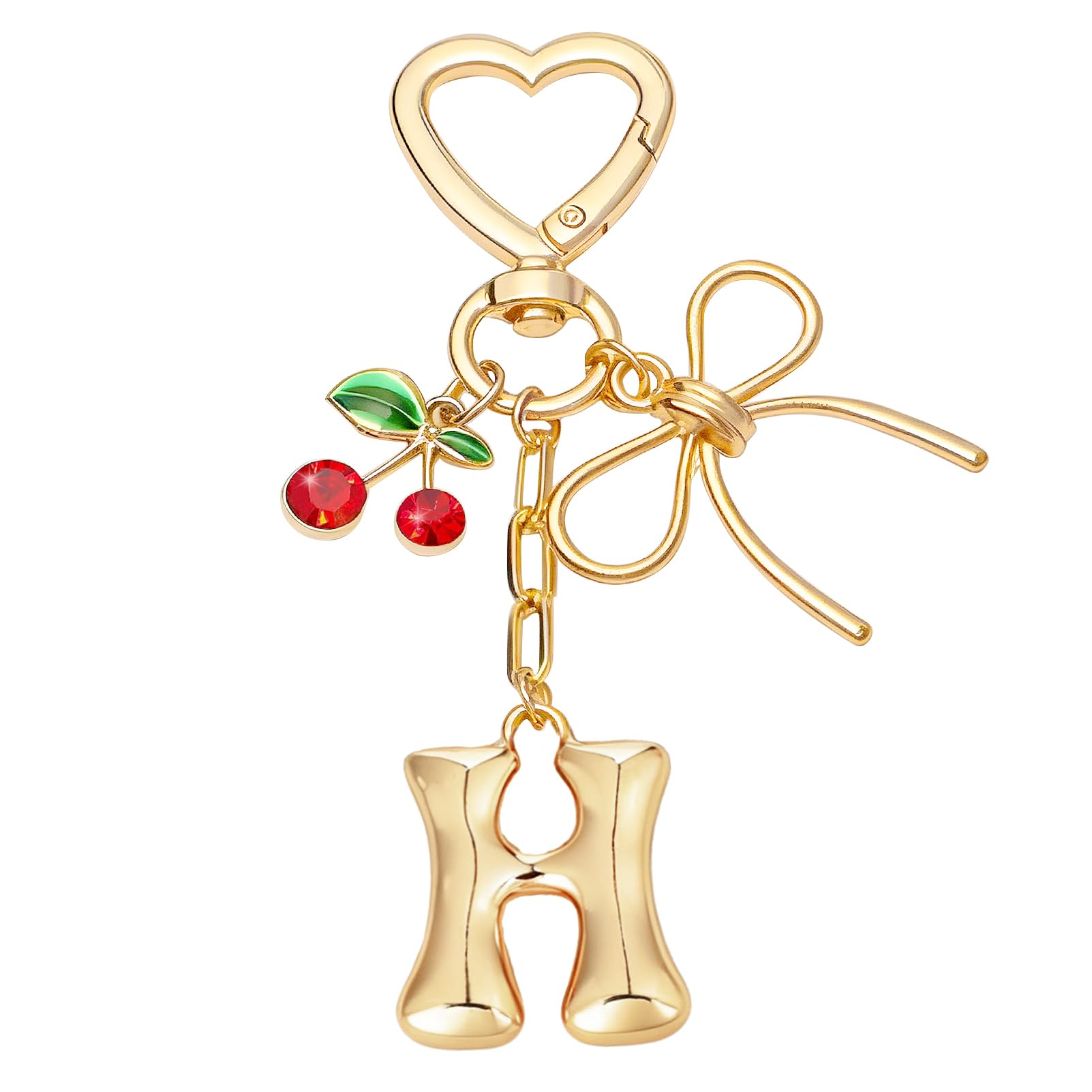 Snylcce A to Z Cherry Heart Keychain, Personalized Initial Letter Keyring with Cute Cherry and Heart Design for Women, Kawaii Key Chain for Purse Bag Decor, Wedding Party Favor Gifts