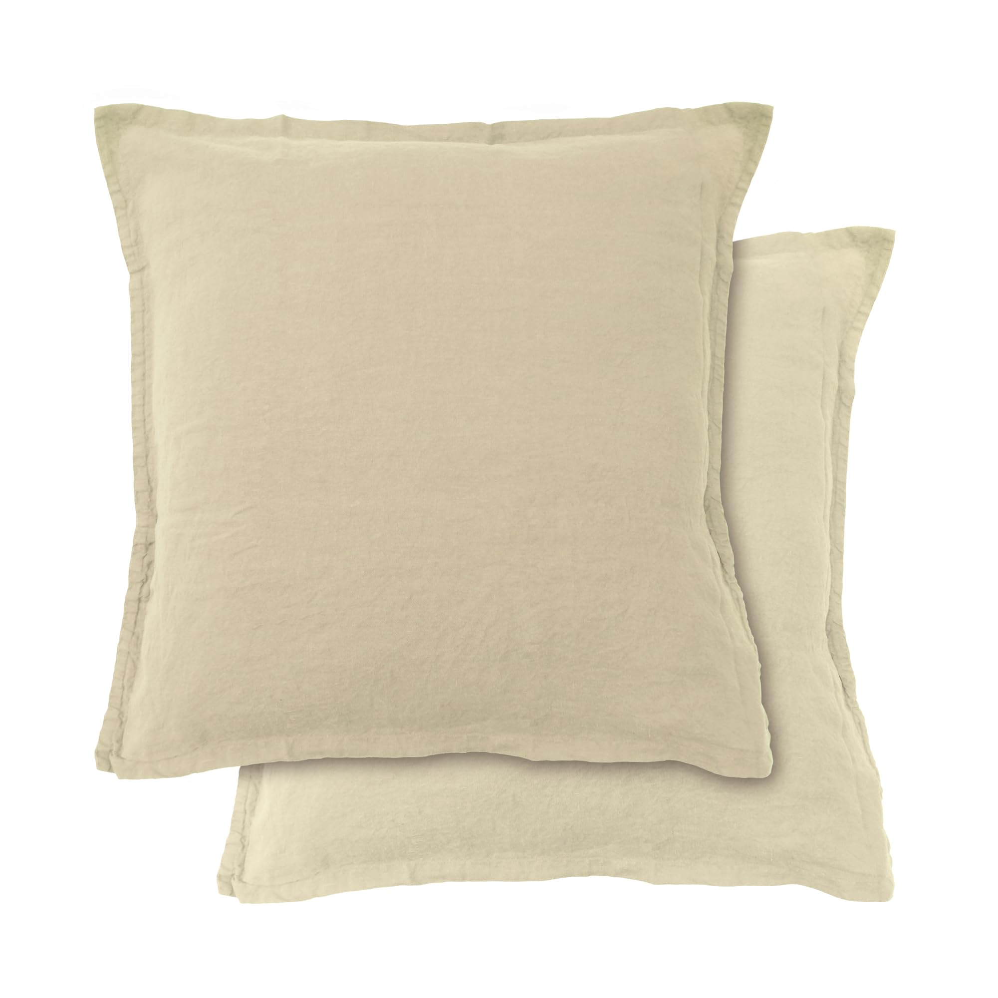 MATT & ROSE Lot de 2 taies d'oreiller Passion Lin Unies 100% Lin lavé | Ivoire | 65x65 cm | Finition volant plat | Pour oreiller carré | Doux et respirant | Certification Oeko-Tex