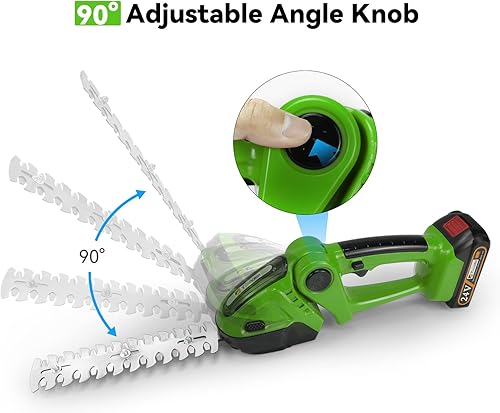 Miniatura 3 de TOOVEM - Cortasetos inalámbrico 2 en 1 con 2 baterías recargables y cargador, cortador eléctrico de 24 V para jardín, césped (verde)