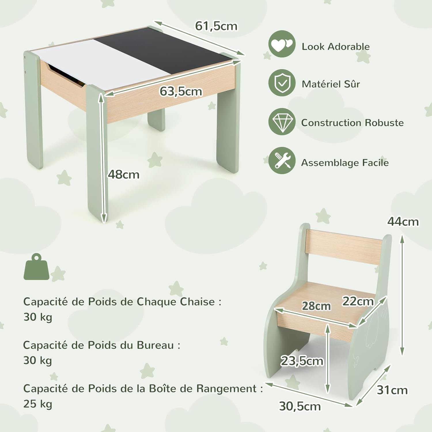 GOPLUS Table Enfant avec 2 Chaises, 4 en 1 Table d’Activité avec Plateau Rabattable à Double Face Tableau Noir/Blanc, Petit Bureau Enfant avec Rangement pour 3-6 Ans, Charge 30KG, Vert