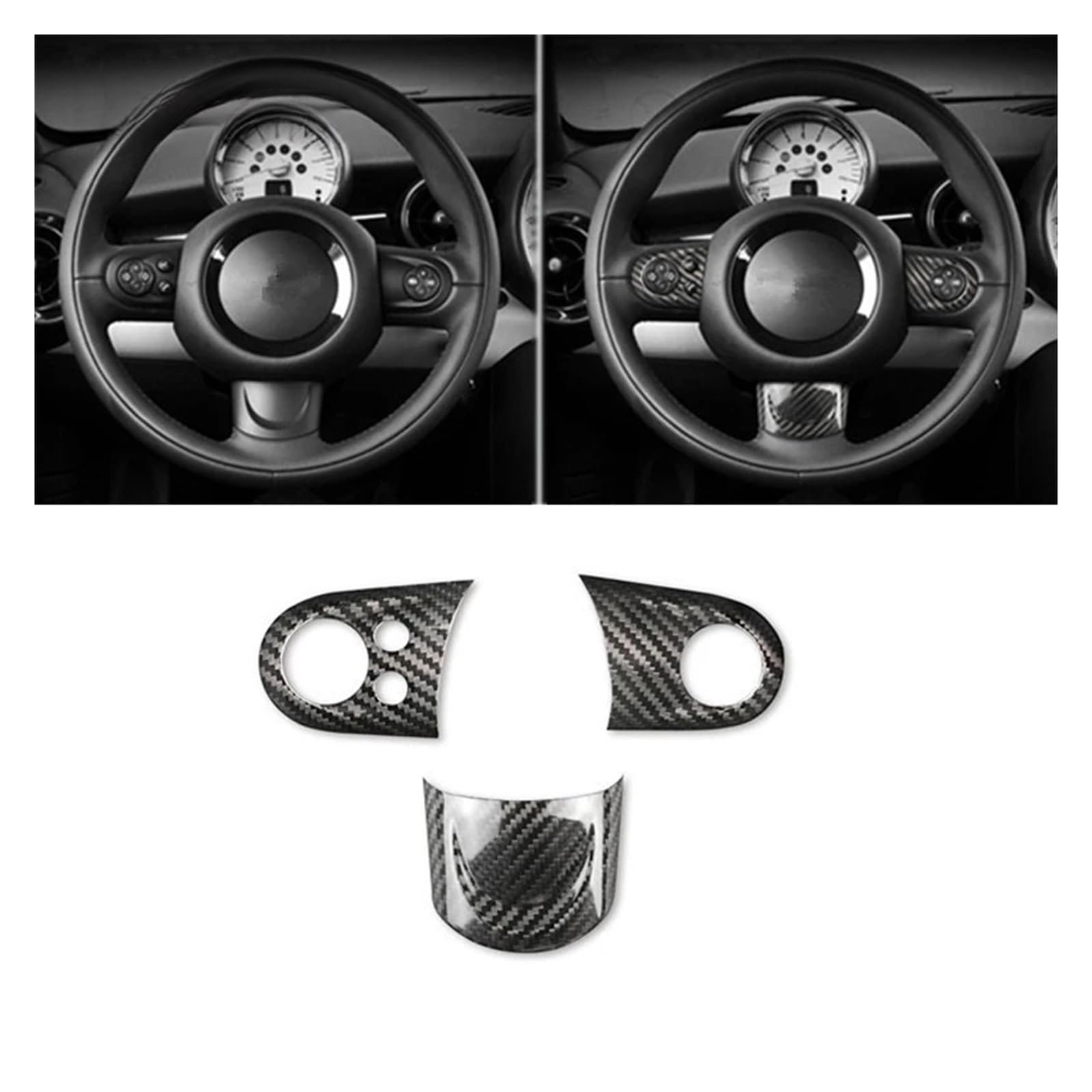 Steering Wheel Cover Stickers,Fit For Clubman, Fit For Countryman, Fit For Mini, Cooper R55 R56 R57 R58 R59 R60 R61 Carbon Fiber Interior Decoration Osłona ramy kierownicy