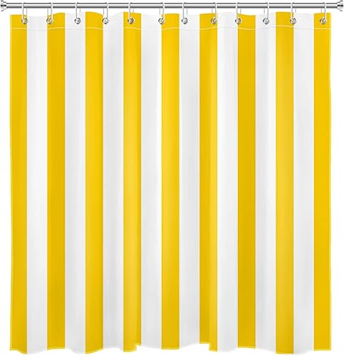 Miniatura 4 de LB Yellow and White Shower Curtain for Bathroom, Modern Striped Bathroom Curtains Geometric Patterns Vertical Stripe Washable Polyester Fabric