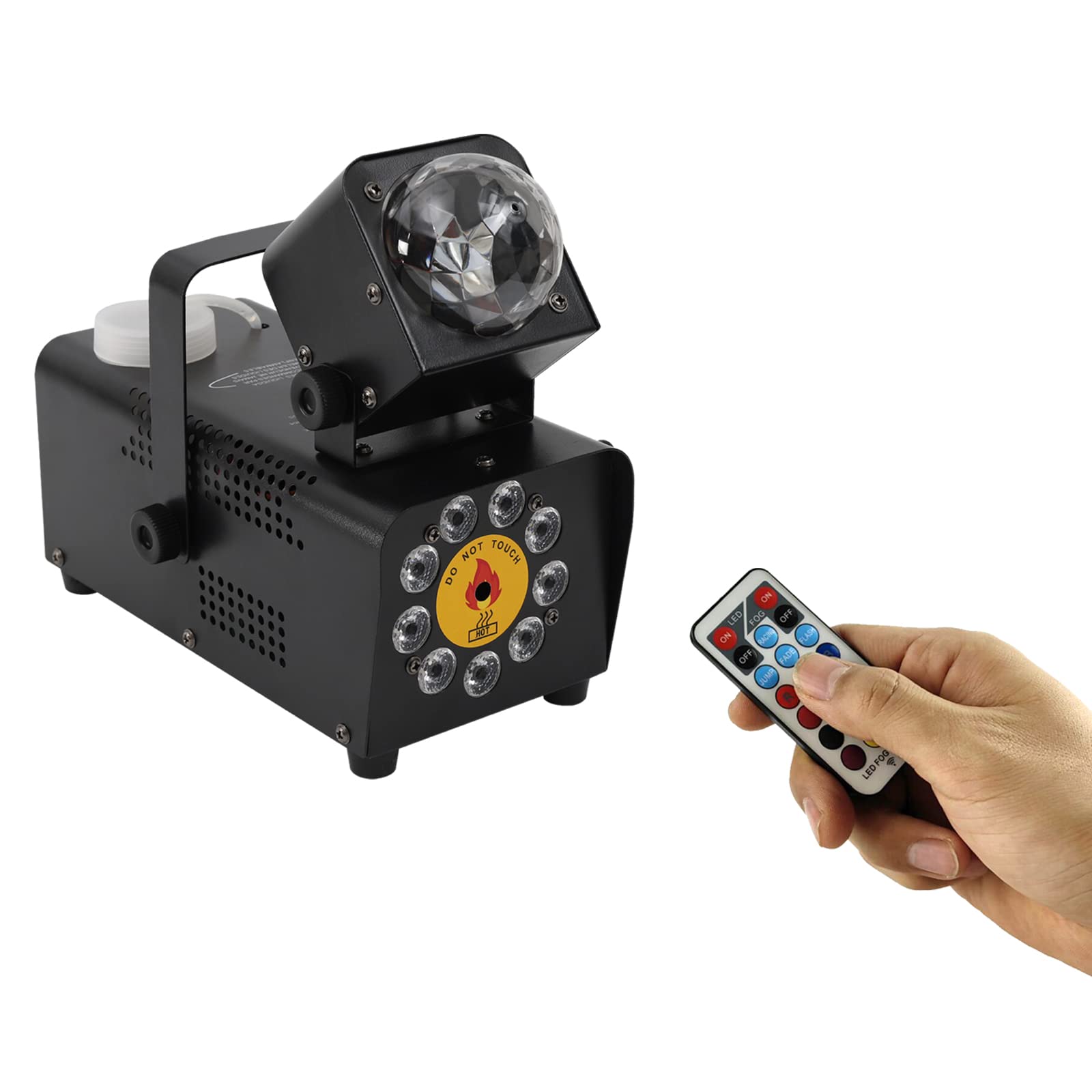 Máquina de humo con 12 colores de luz LED, luces de discoteca y 9 luces de 500 W, máquina de humo portátil para Halloween, con mando a distancia inalámbrico para fiestas y escenarios
