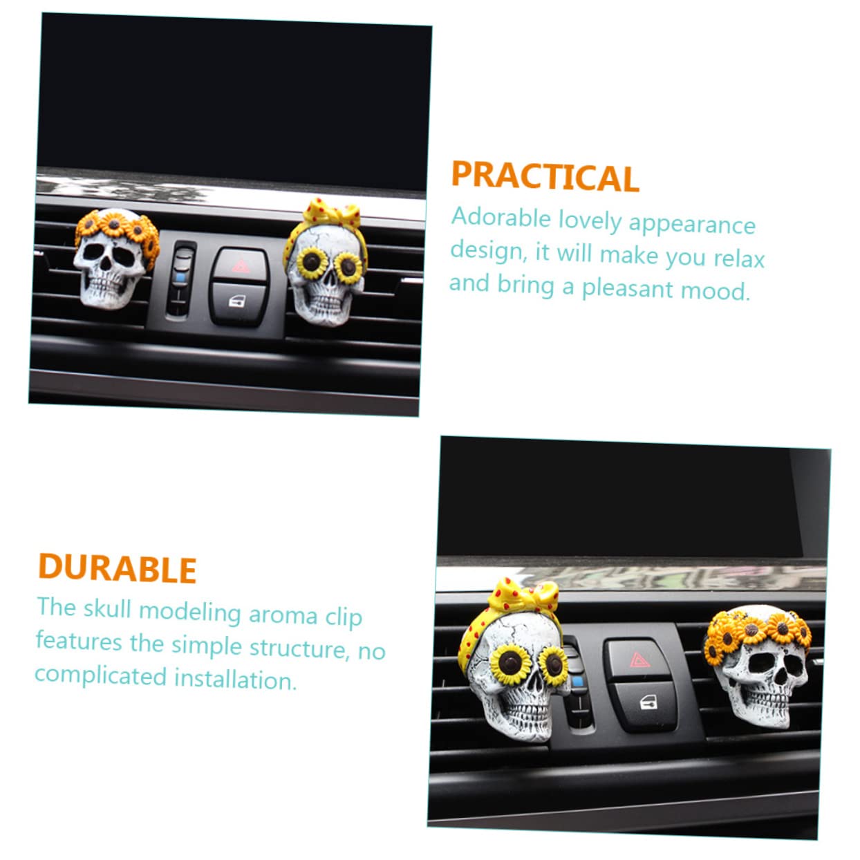 GLEAVI 6pezzi Diffusore Profumo Auto Creativo Forma Di Teschio Da Clip Aromatiche Per Interni Auto Facile Installazione Design Adorabile Atmosfera Rinfrescante