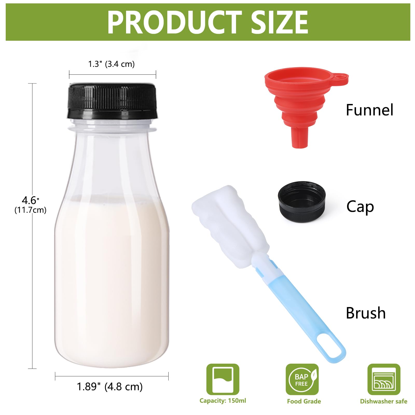 ZMCYN 24 Pack 150ML Plastic Milk Bottles with Lids (Dishwasher Safe), PP Heat Resistant Mini Juice Bottles - Image 2