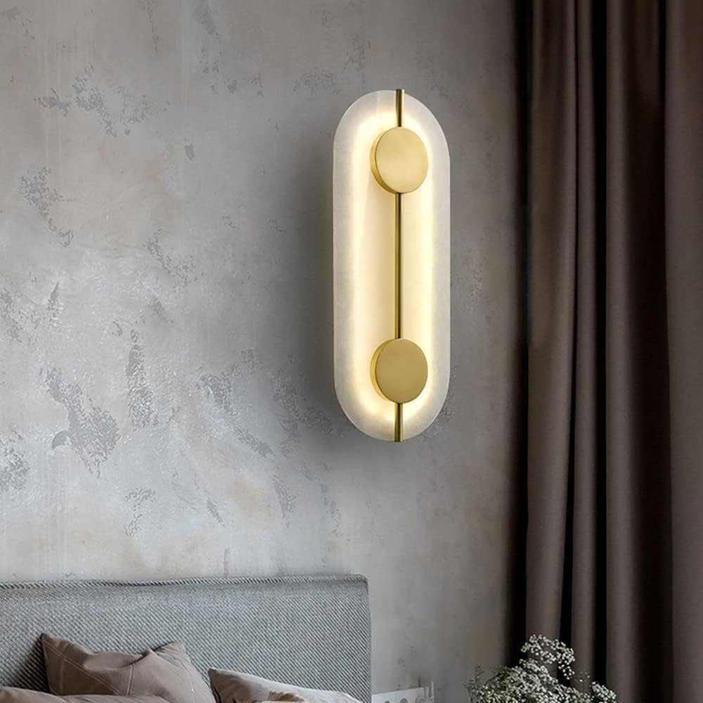 ASerZenith Led Wall Lamp, Copper Marble 丨 Living Room Wall Light丨Post Background Wall Round Wall Sconces丨Led Dimmable Light With Bedroom Bedside(Ellipse)