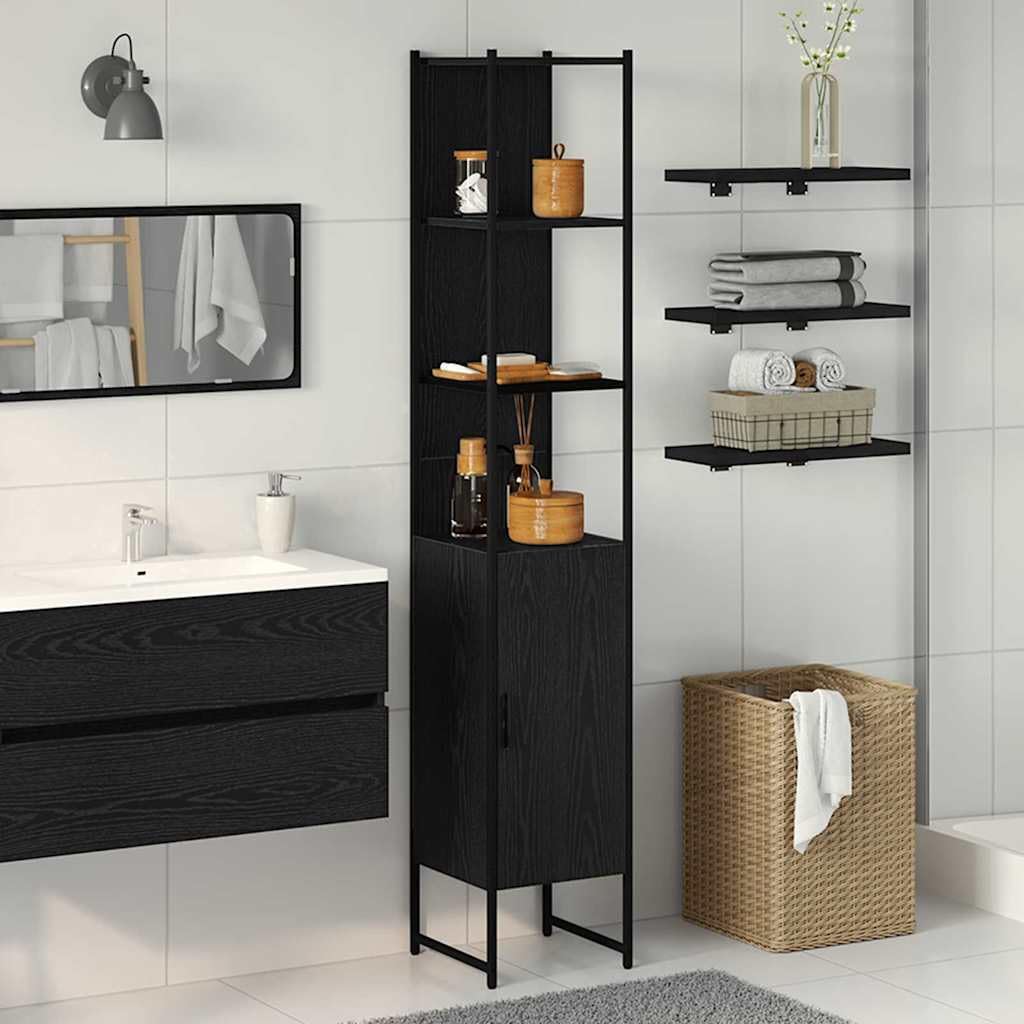 vidaXL Mueble de Cuarto de Baño Roble Negro 33 x 33 x 185,5 cm, Almacenamiento para baño, gabinete Moderno Rectangular, Estante Compacto, solución organizada y Muebles Elegantes