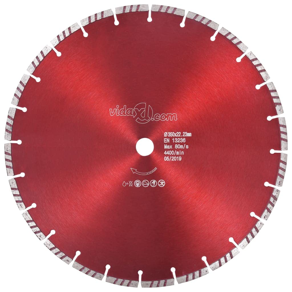 Disco de corte de diamante, 350 mm, segmento turbo para hormigón, granito, ladrillo, corte húmedo y seco, disco de corte con orificio de 22,23 mm