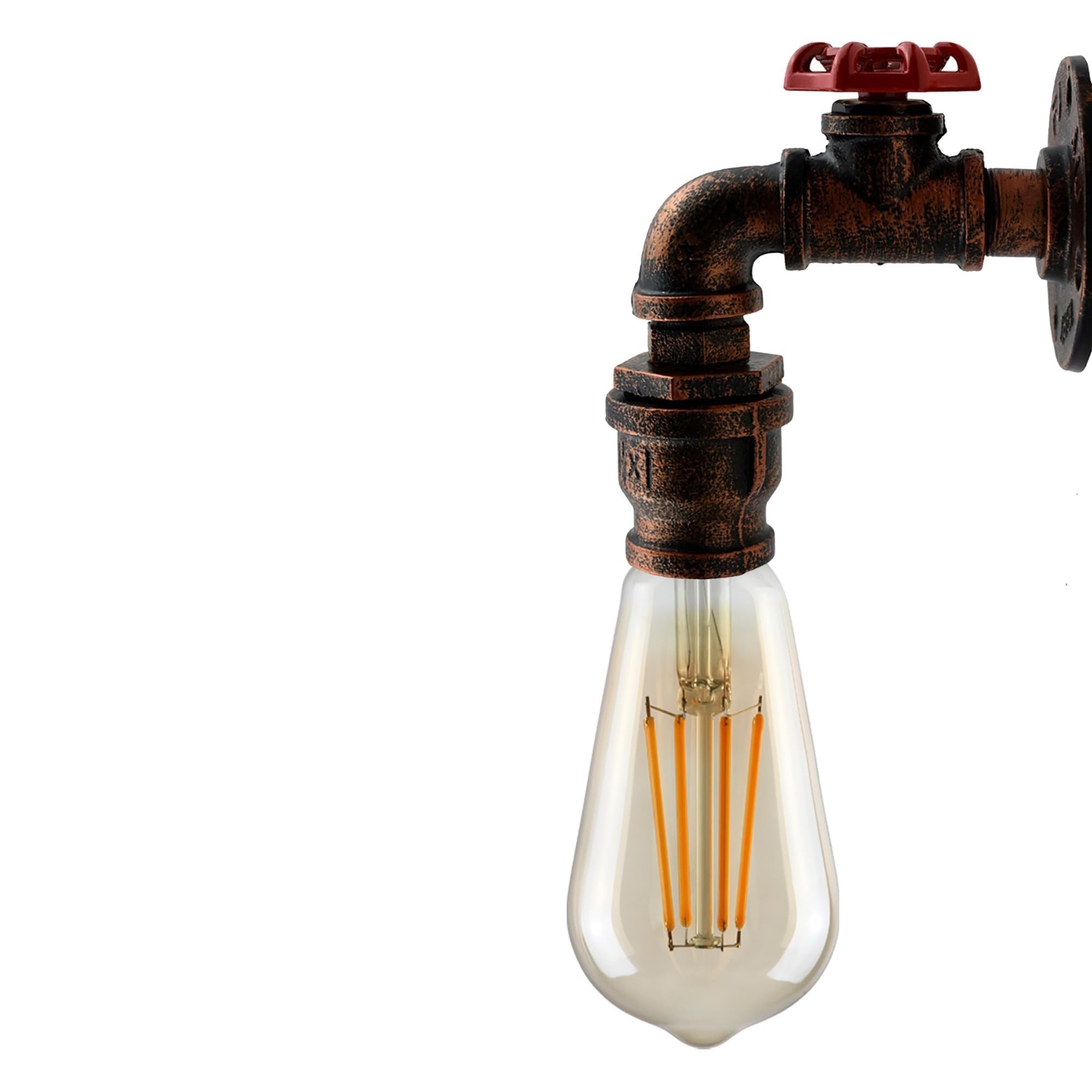 LEDSone Steampunk Wall Light E27 – Industrial Pipe Sconce, Rustic Red Vintage Metal Wall Lamp for Bedroom, Living Room, Kitchen, Hallway, Bar, Café