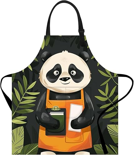 Miniatura 19 de Delantal divertido con bolsillo para mujeres y hombres, delantal de cocina ajustable para barbacoa y horneado con lindos animales y flores #10