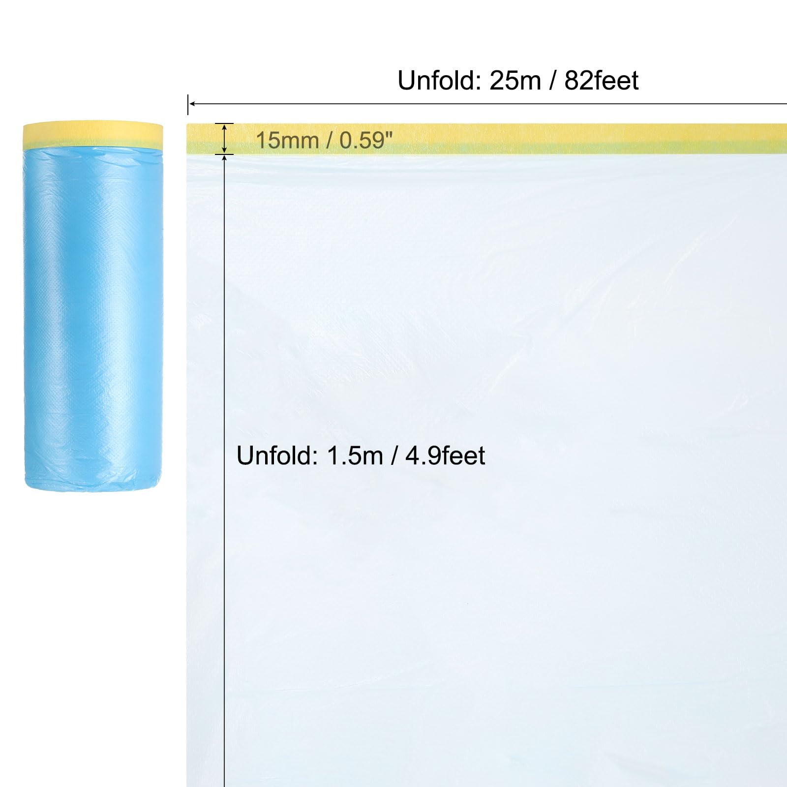 QUARKZMAN Pellicola Protettiva Pretapezzata, 1.5m x 25m Telo In Plastica Per Pittura Con Nastro Adesivo Media Adesione Per Protezione Durante La Pittura A Spruzzo Pellicola Blu 6Pezzi