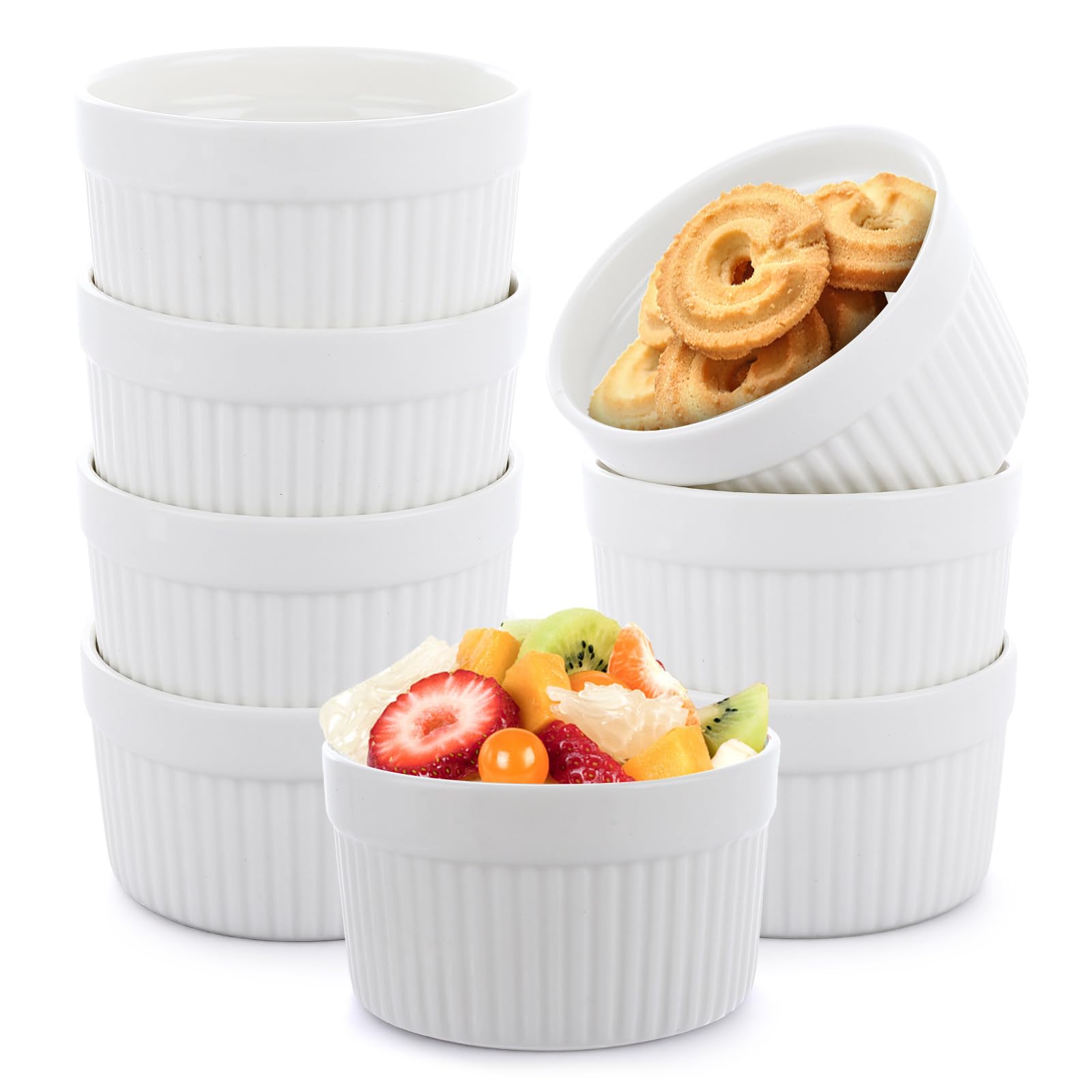 APACALI Ramekins Set of 12, 200ml Porcelain Creme Brulee Ramekins, Oven Proof Souffle Dishes, Small White Ramekins for Pudding, Creme Brulee and Souffle